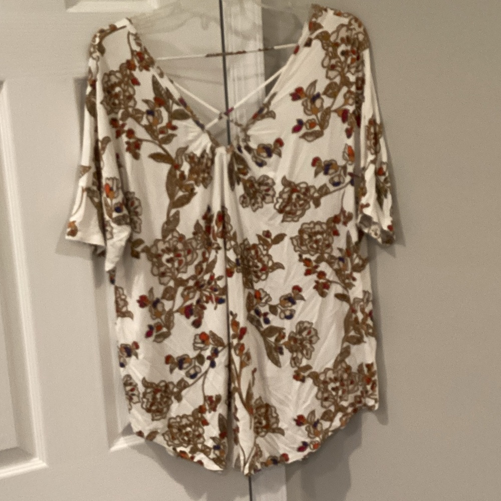 Context V-Neck Floral Blouse - White and Tan